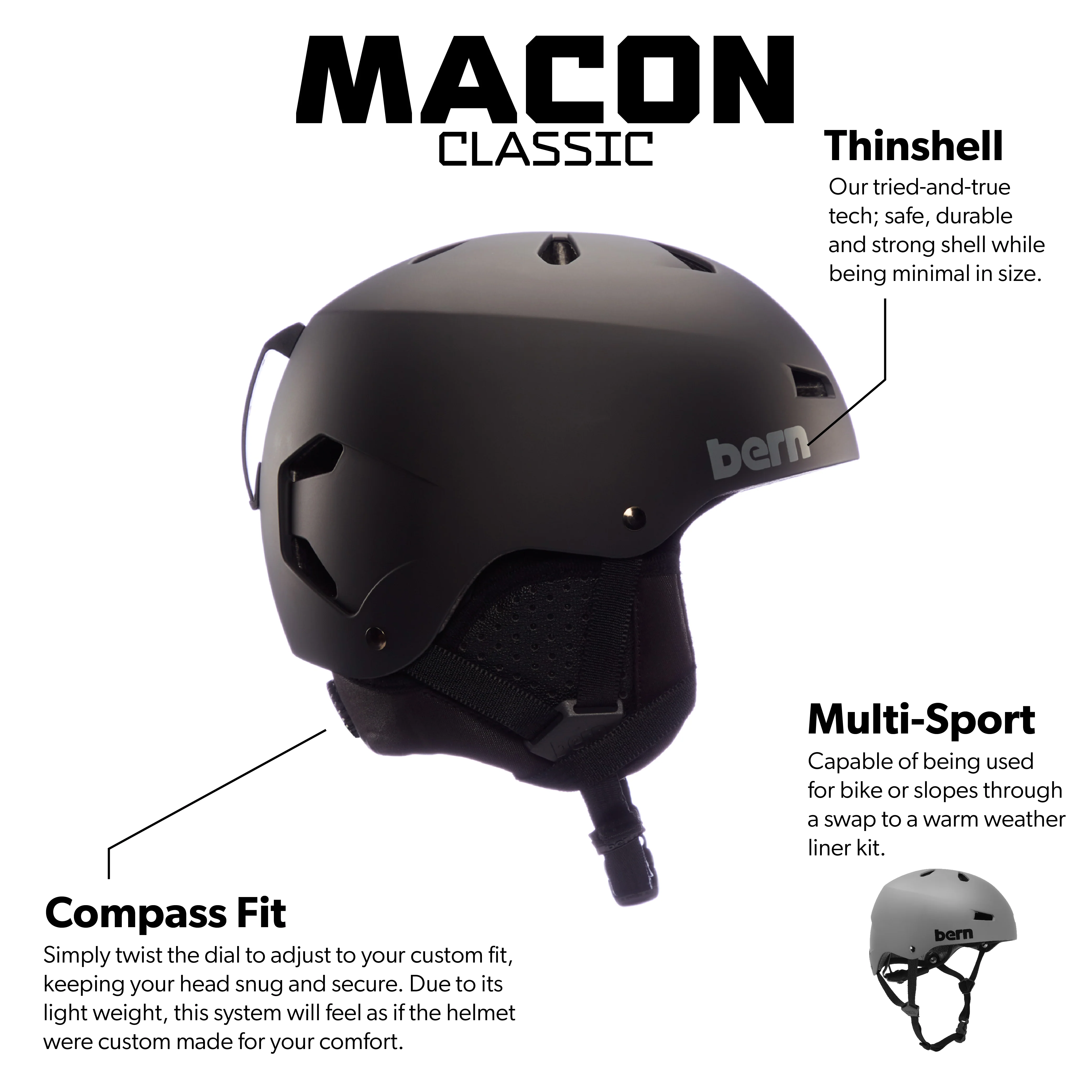 Bern Macon Classic Winter Helmet - Matte Grey - Image 7